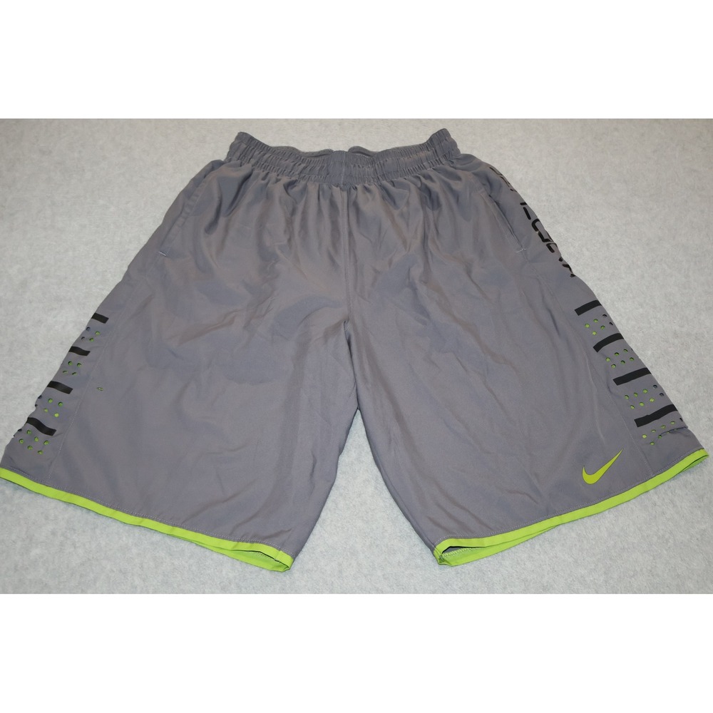 Nike Hyperelite Basketball Shorts Gym Mens Large Gray Volt Dri-Fit 12" Inseam